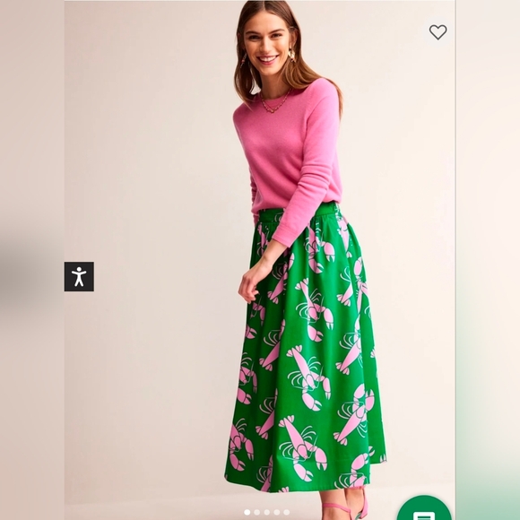 Boden Green Midi Skirt with Pink Lobster Print - Size 12R - Picture 2 of 12